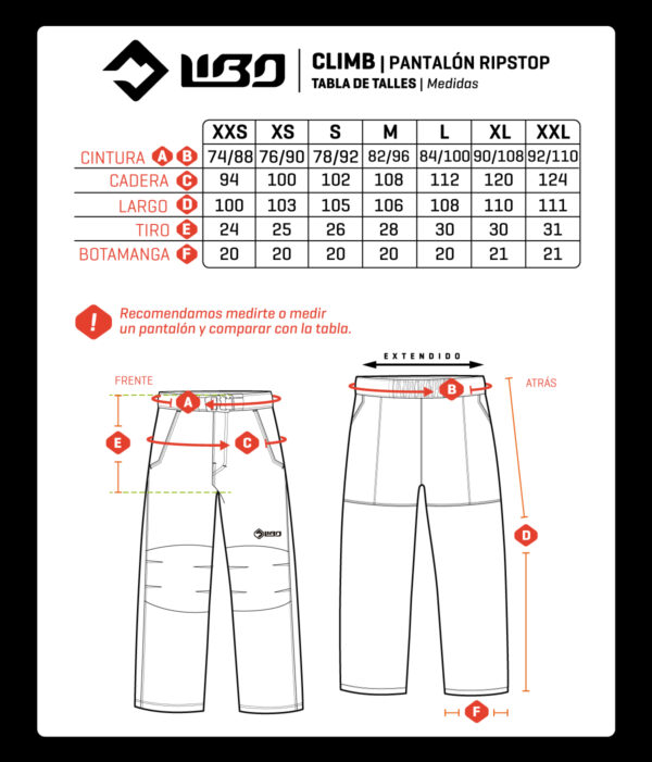 tabla-talle-pantalon-climb Libo Pantalon Climb Ripstop Antidesgarro